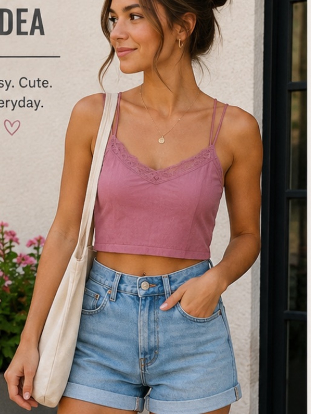 Medium pink lacy crop top